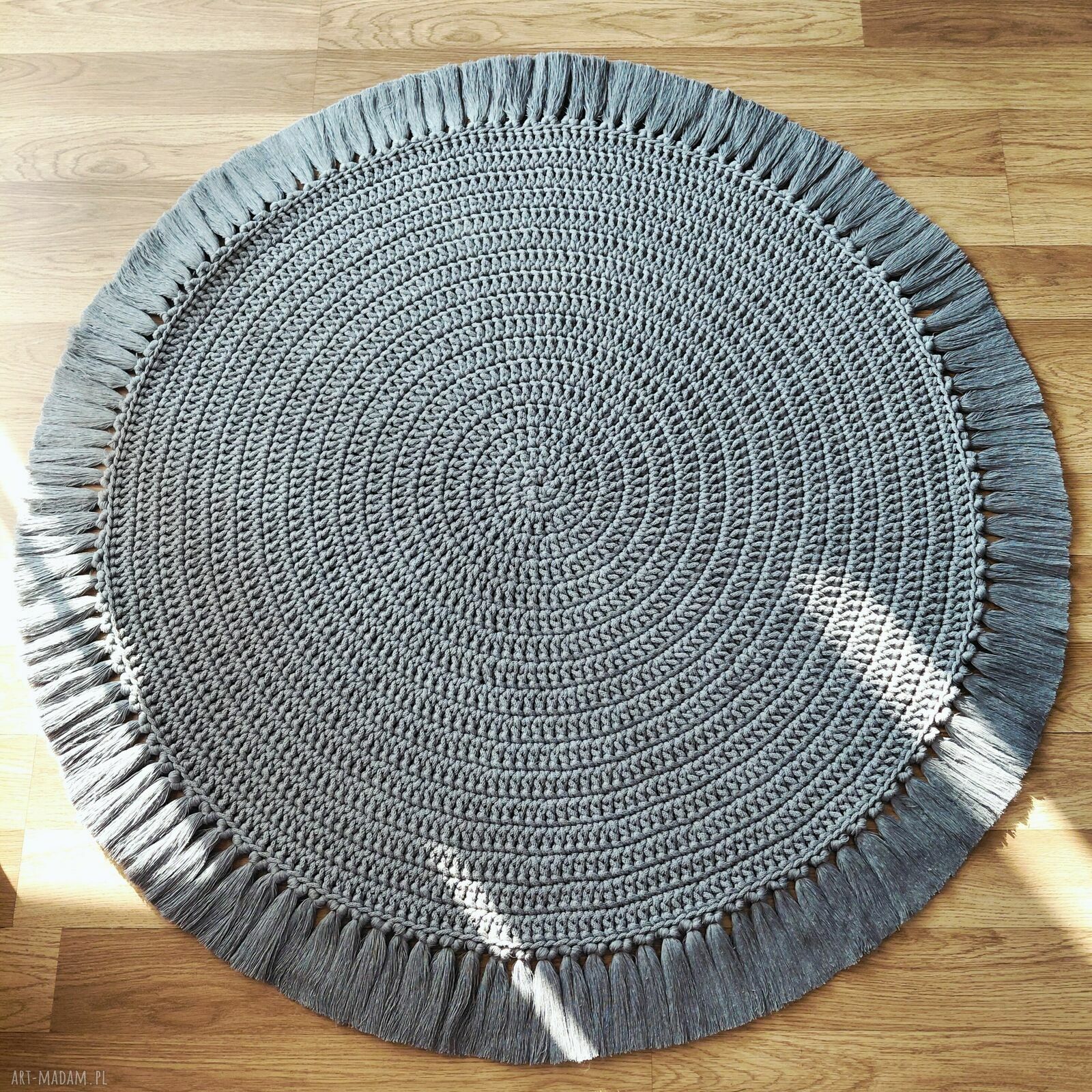 Okrągły sznurkowy dywan z frędzlami 115 cm w kolorze stalowym