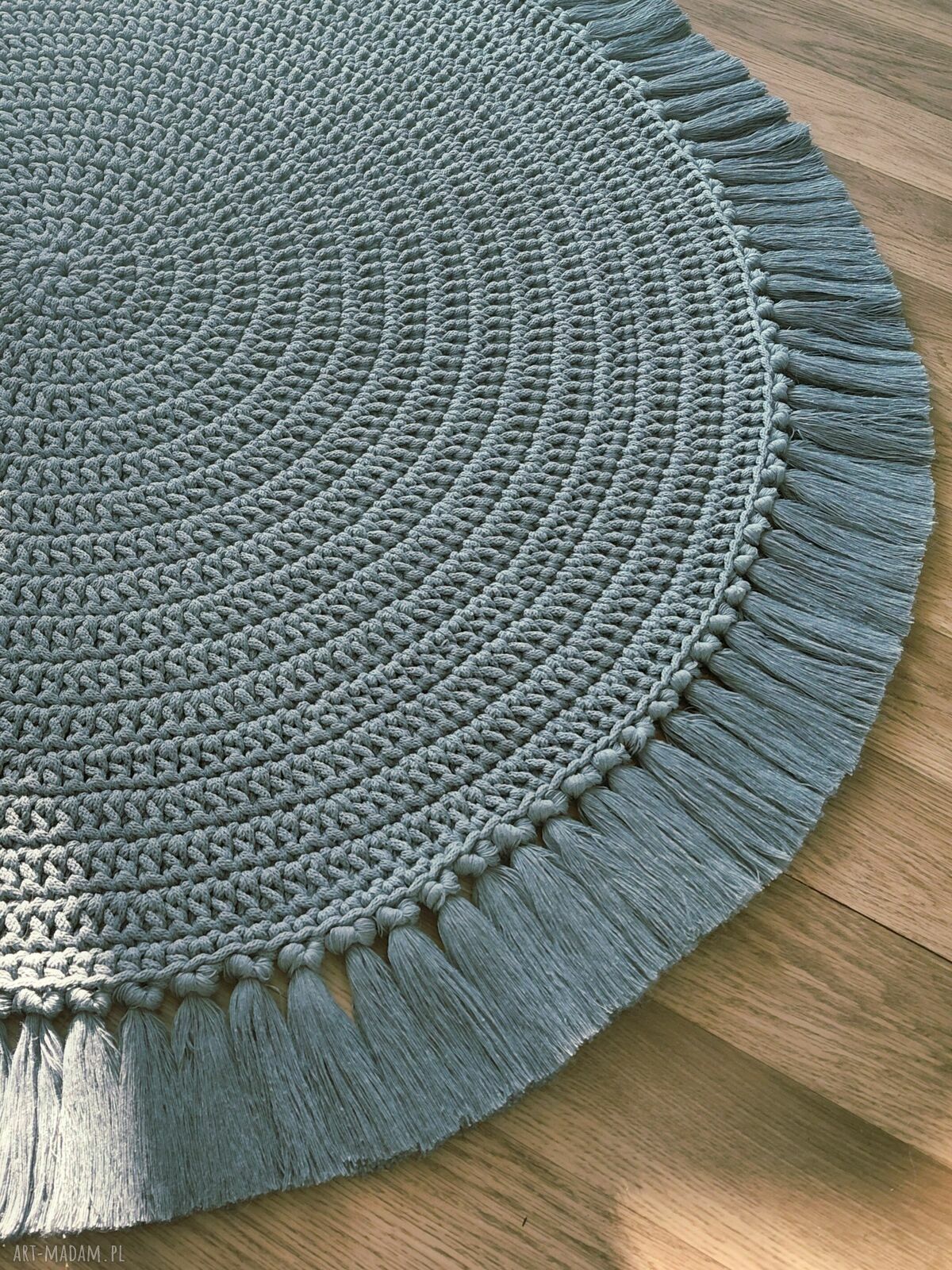 Okrągły sznurkowy dywan z frędzlami 115 cm w kolorze stalowym