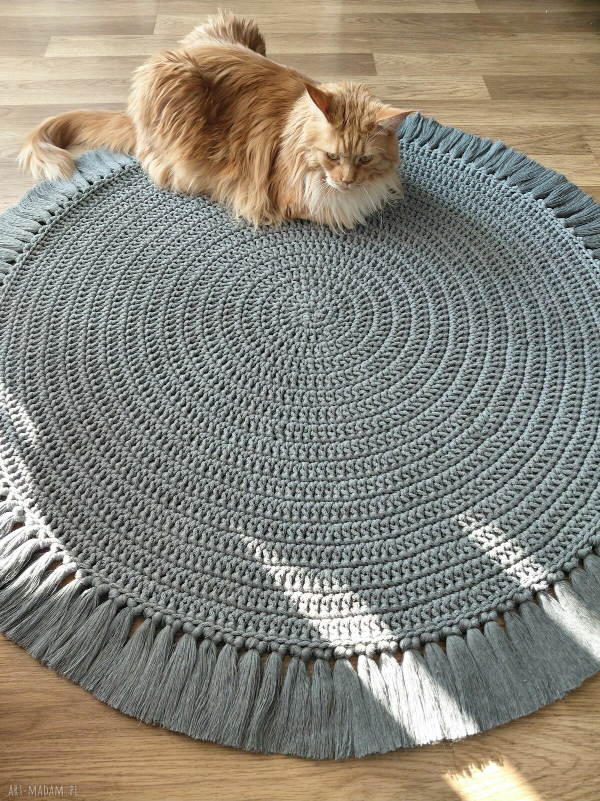 Okrągły sznurkowy dywan z frędzlami 115 cm w kolorze stalowym