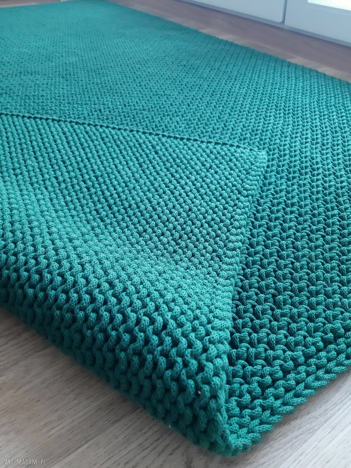 Sznurkowy dywan ręcznie pleciony 120x150 cm w kolorze butelkowej zieleni