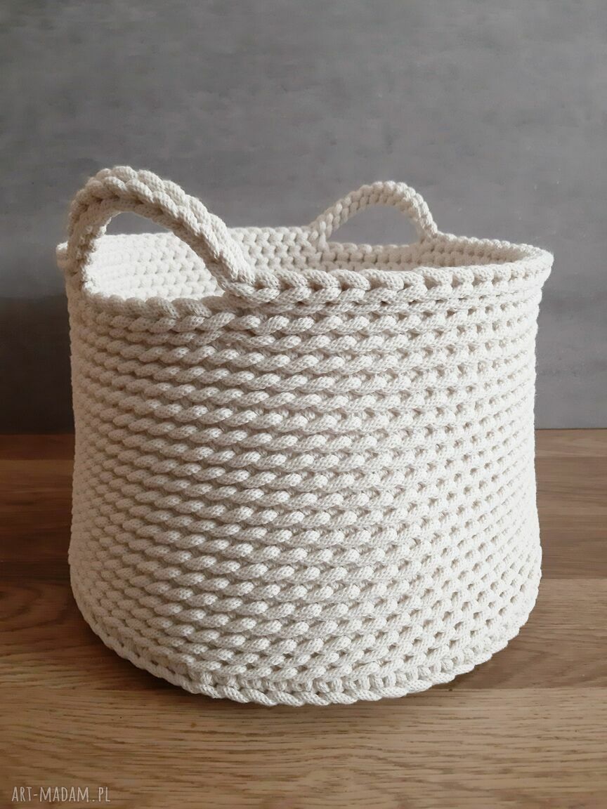 Sznurkowy kosz ręcznie pleciony z uchwytami 32 cm - kremowy