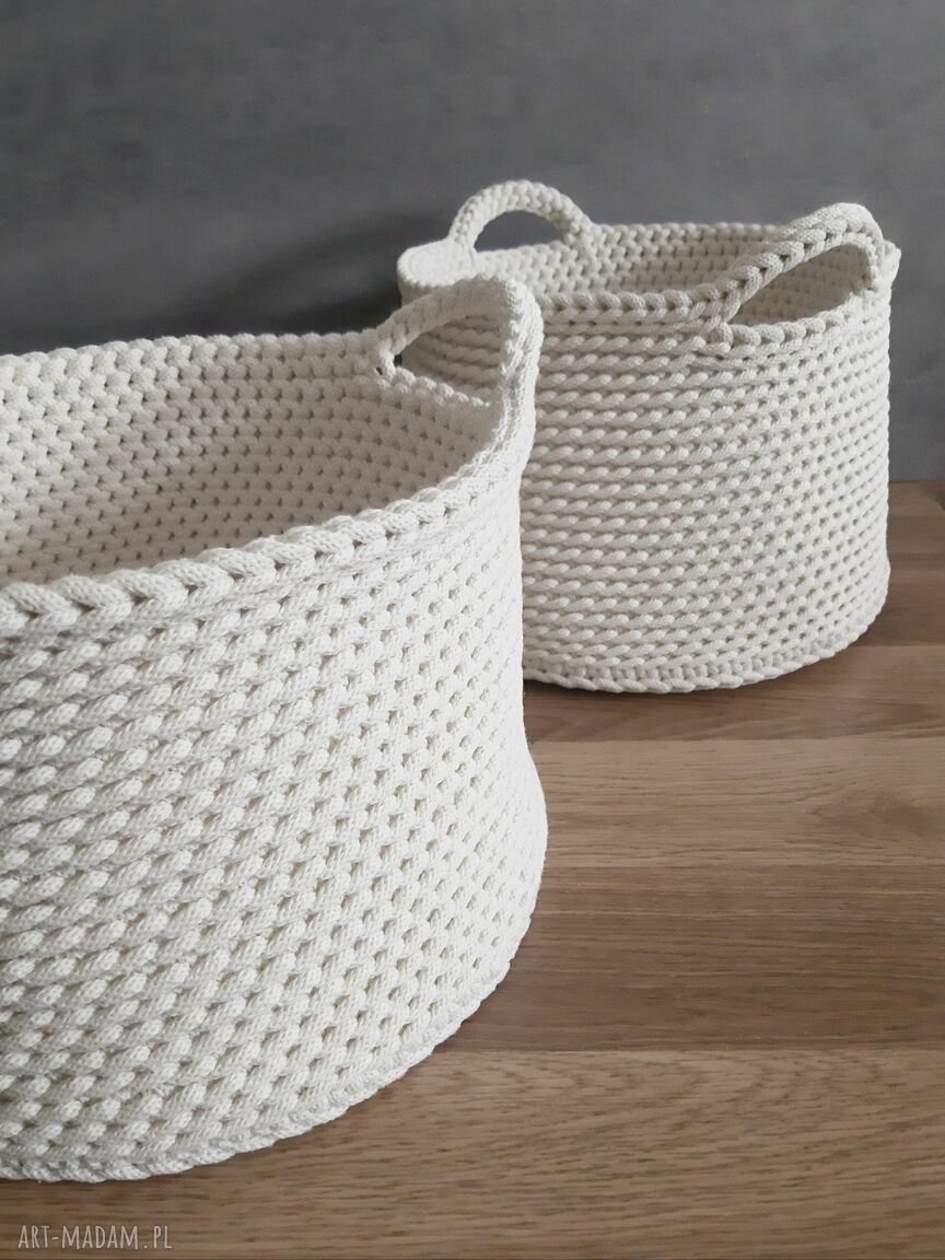 Sznurkowy kosz ręcznie pleciony z uchwytami 32 cm - kremowy