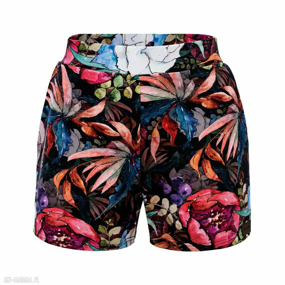 Szorty dresowe spodenki piwonie kolorowe bawełniane kwiaty