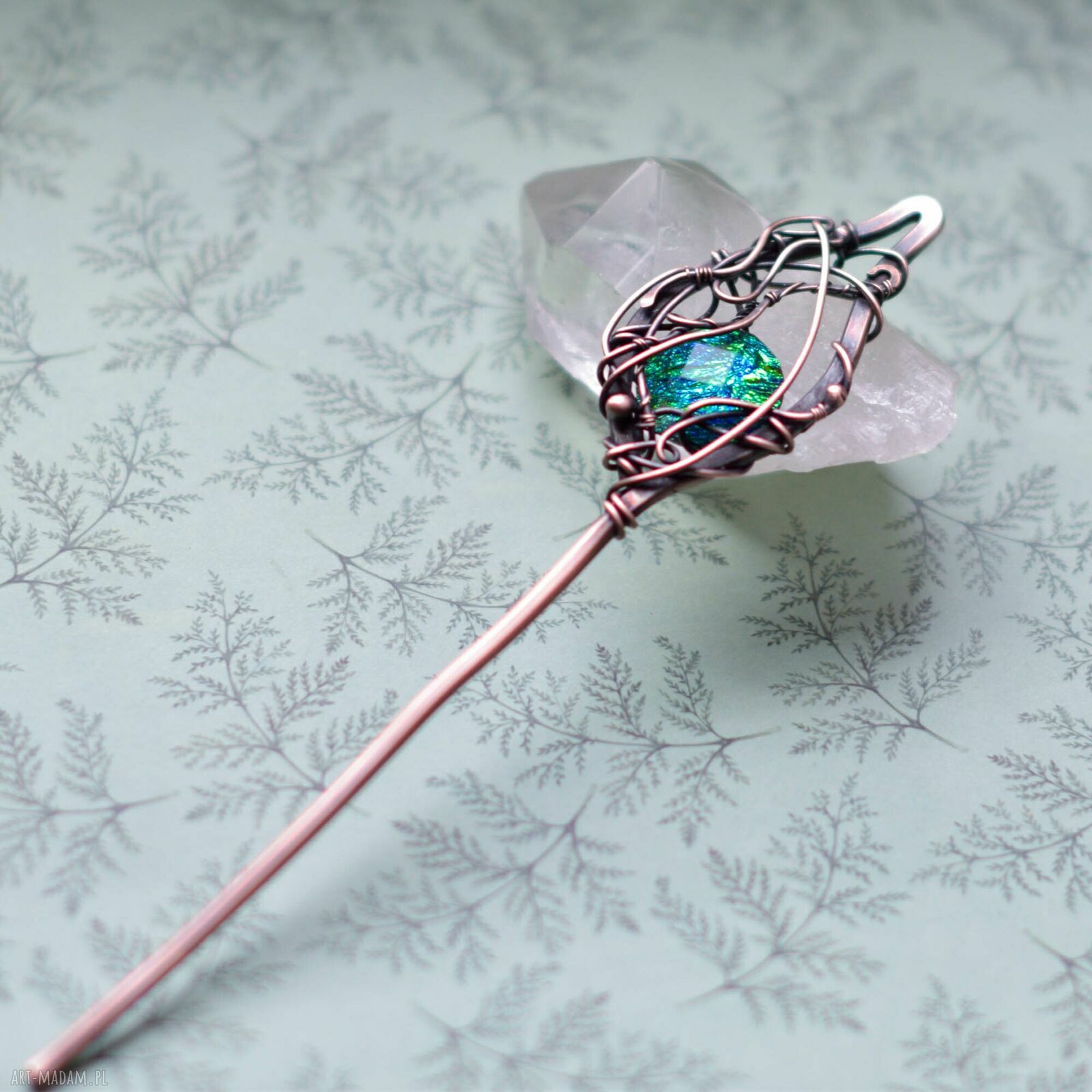 Szpila do włosów w bajkowym klimacie - miedziana spinka wire wrapping