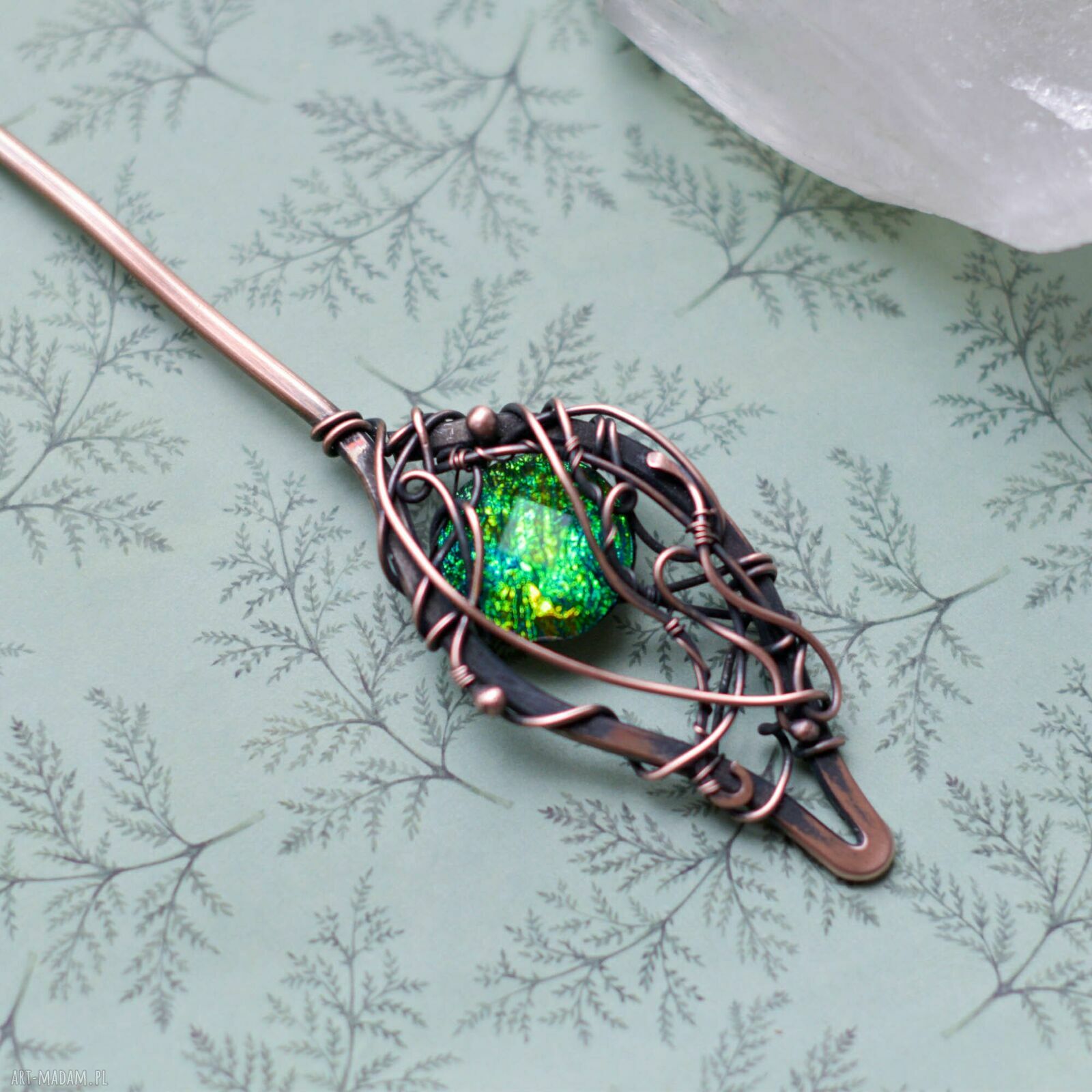 Szpila do włosów w bajkowym klimacie - miedziana spinka wire wrapping