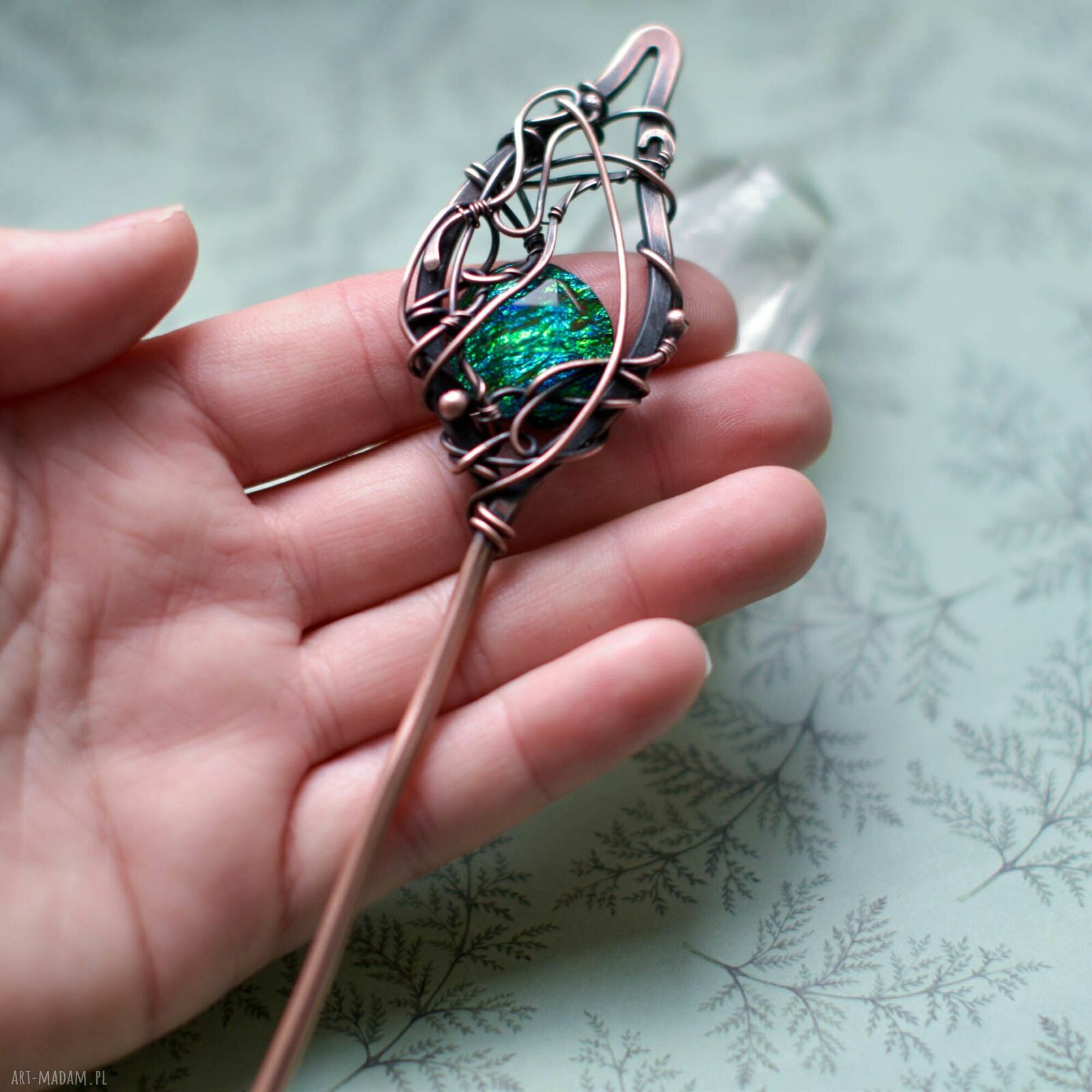 Szpila do włosów w bajkowym klimacie - miedziana spinka wire wrapping