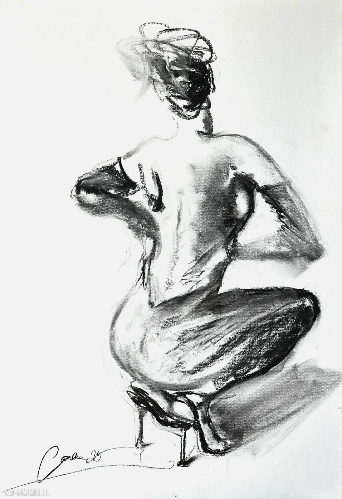 Szpilki - autorski szkic węglem kobiety 100x70 cm do salonu
