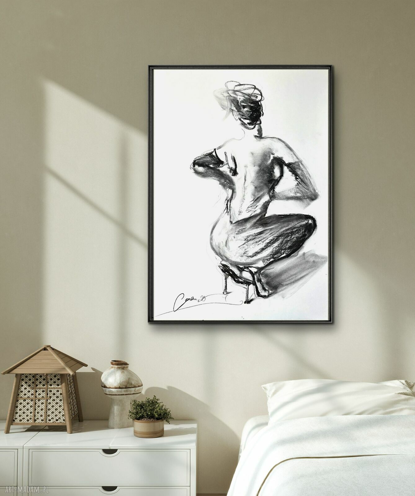 Szpilki - autorski szkic węglem kobiety 100x70 cm do salonu
