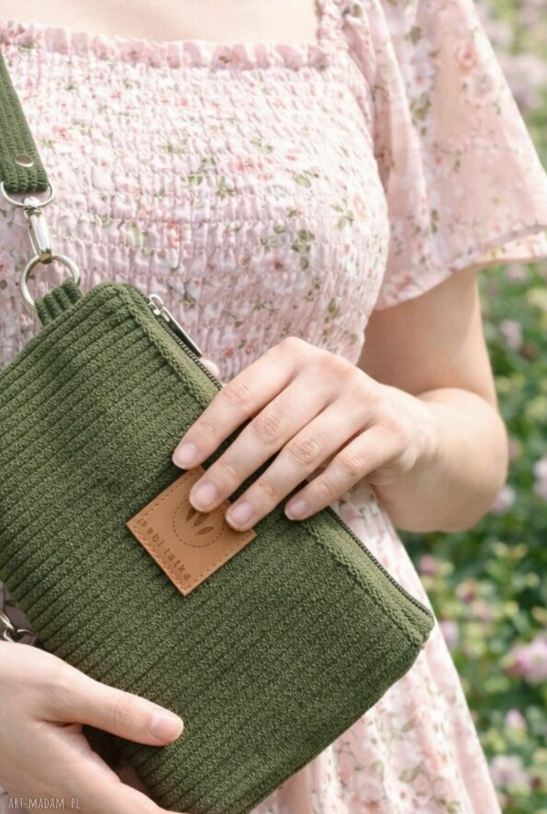 Sztruksowa mini nerka saszetka na telefon Khaki