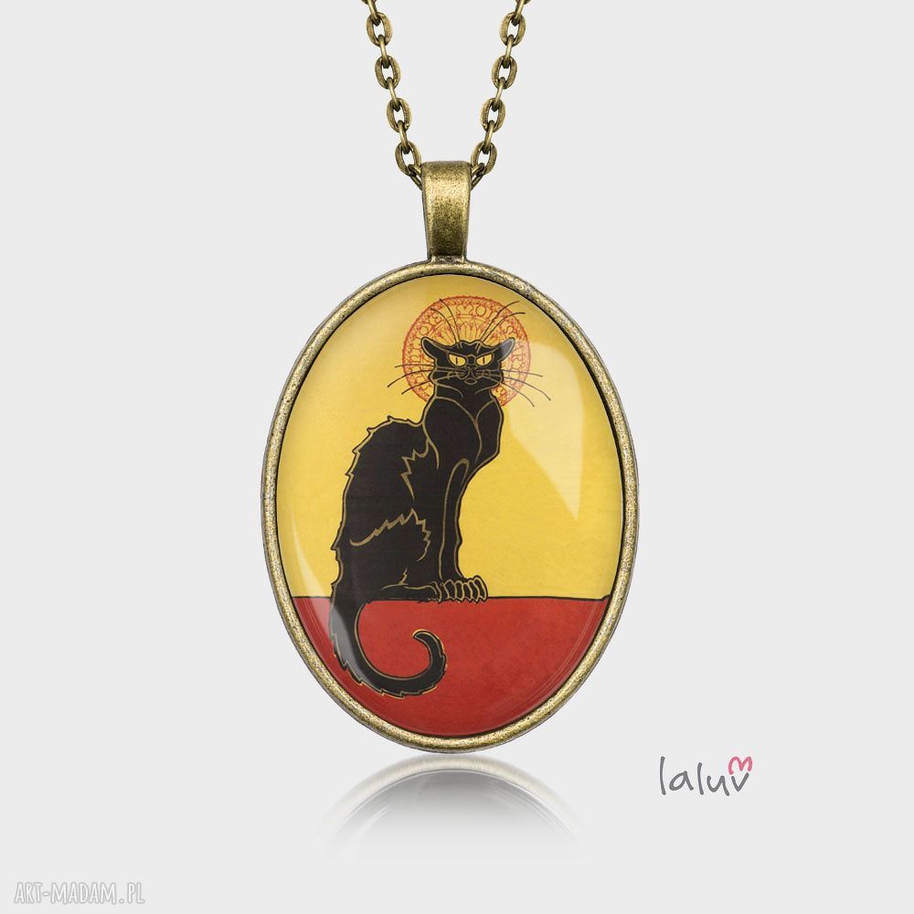 Medalion owalny LE CHAT NOIR - naszyjnik Alfons Mucha