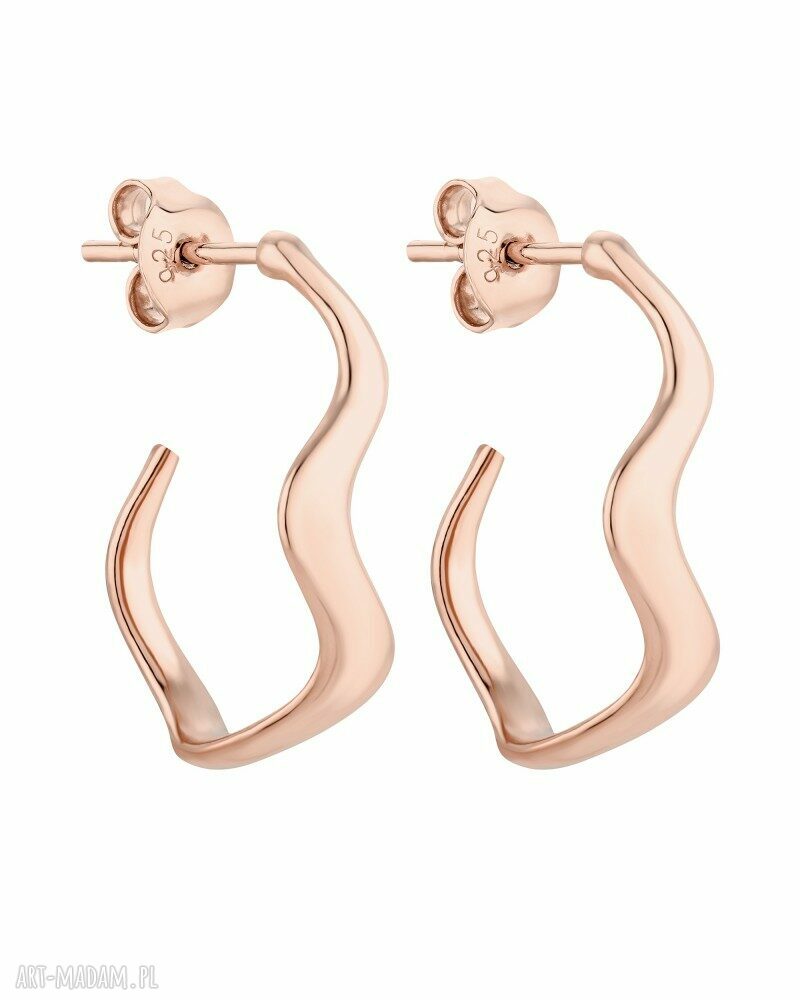 Kolczyki duże falowane półkola różowego złota sztyft baranki