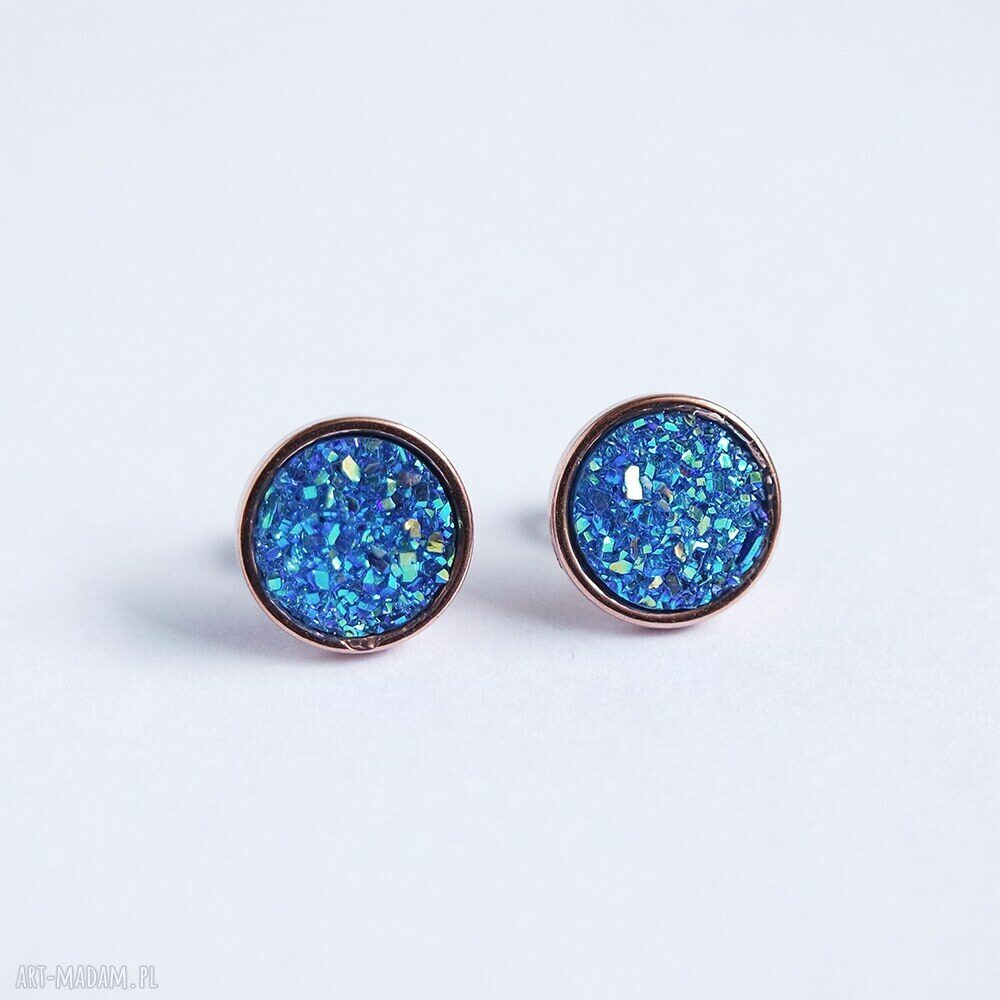 Kolczyki sztyfty - druzy niebieskie - mini, stal
