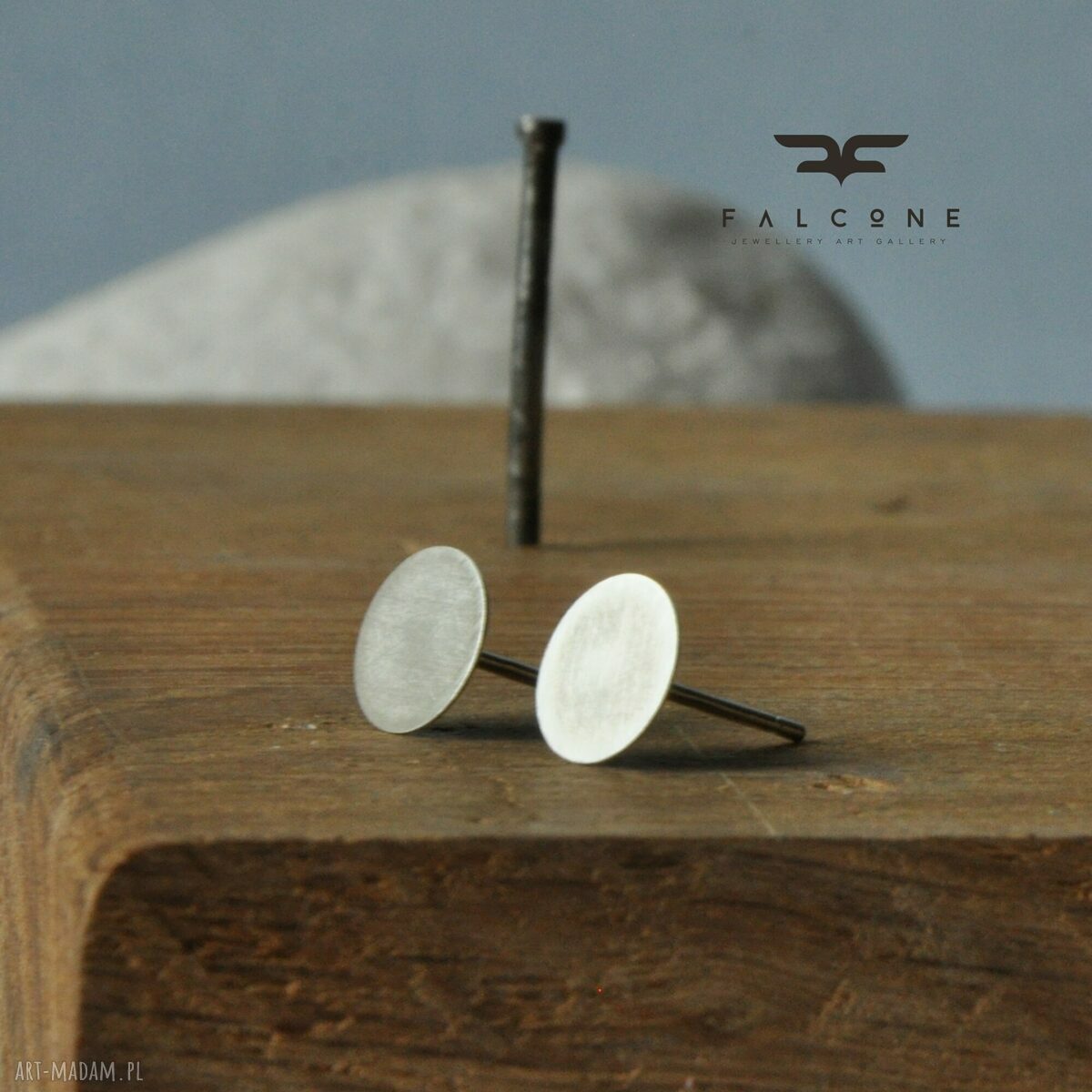 Kolczyki sztyfty geometryczne Falc One - srebrne koła 8 mm 925