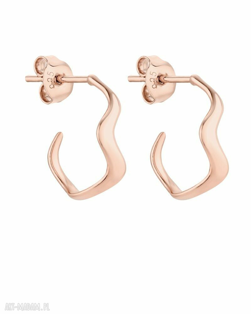Kolczyki małe falowane półkola różowego złota sztyfty baranki