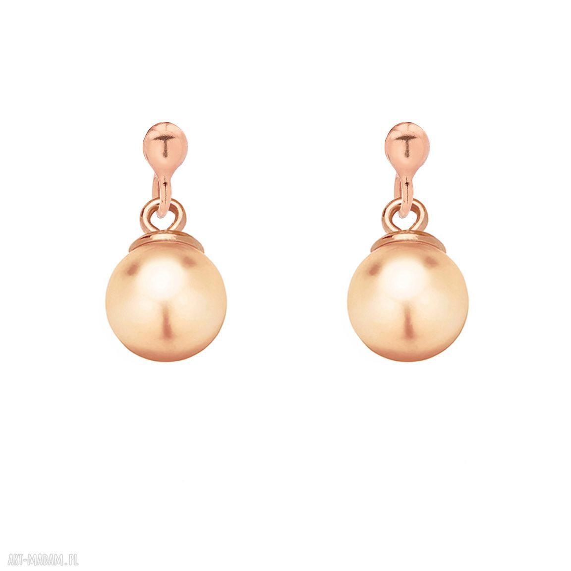 Kolczyki różowego złota łososiową perłą swarovski® crystal ró&