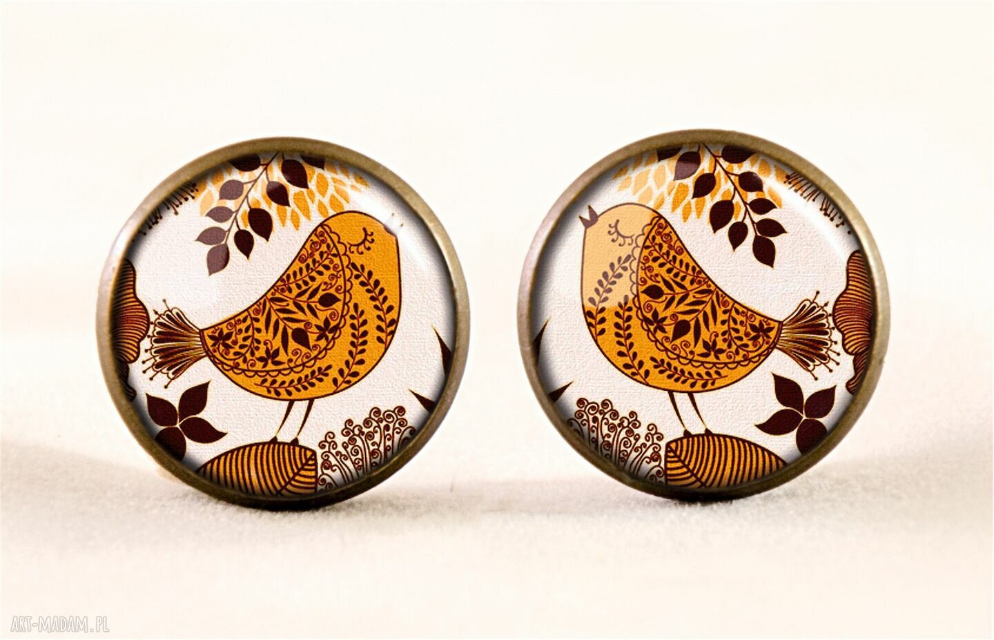 Retro ptaszki kolczyki wkrętki sztyfty vintage ręcznie robione