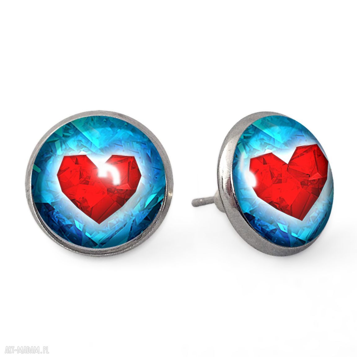 kolczyki wkrętki sztyfty serce walentynkowy prezent ręcznie