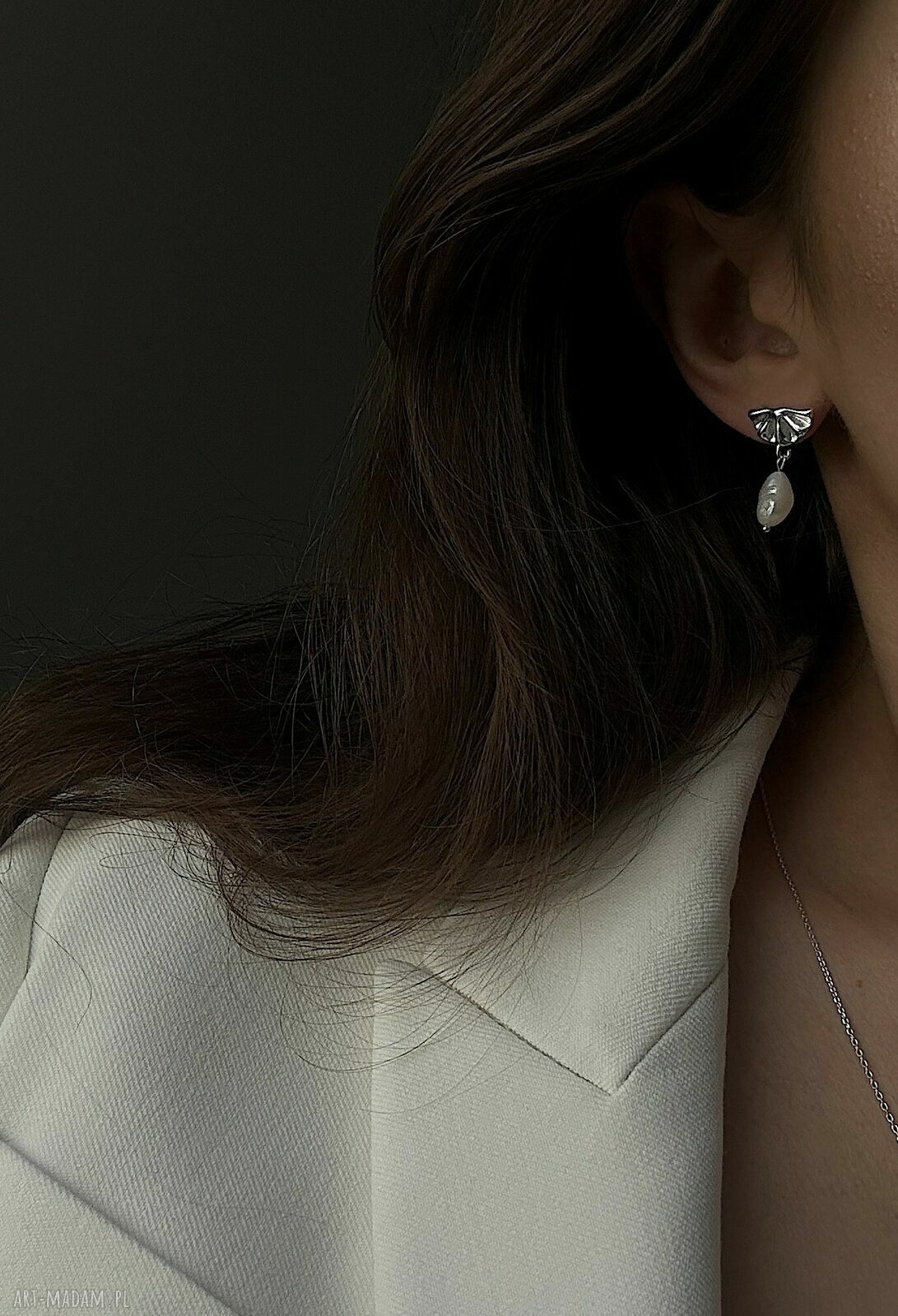 kolczyki: Srebrne kolczyki wachlarze z naturalnymi perłami handmade