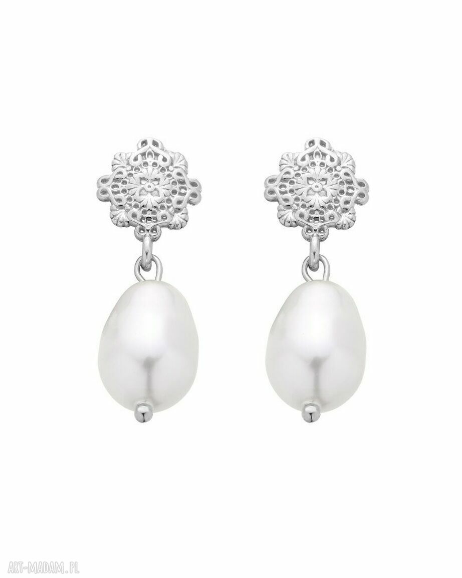 Srebrne kolczyki perłami swarovski® crystal rozetki perły sztyfty