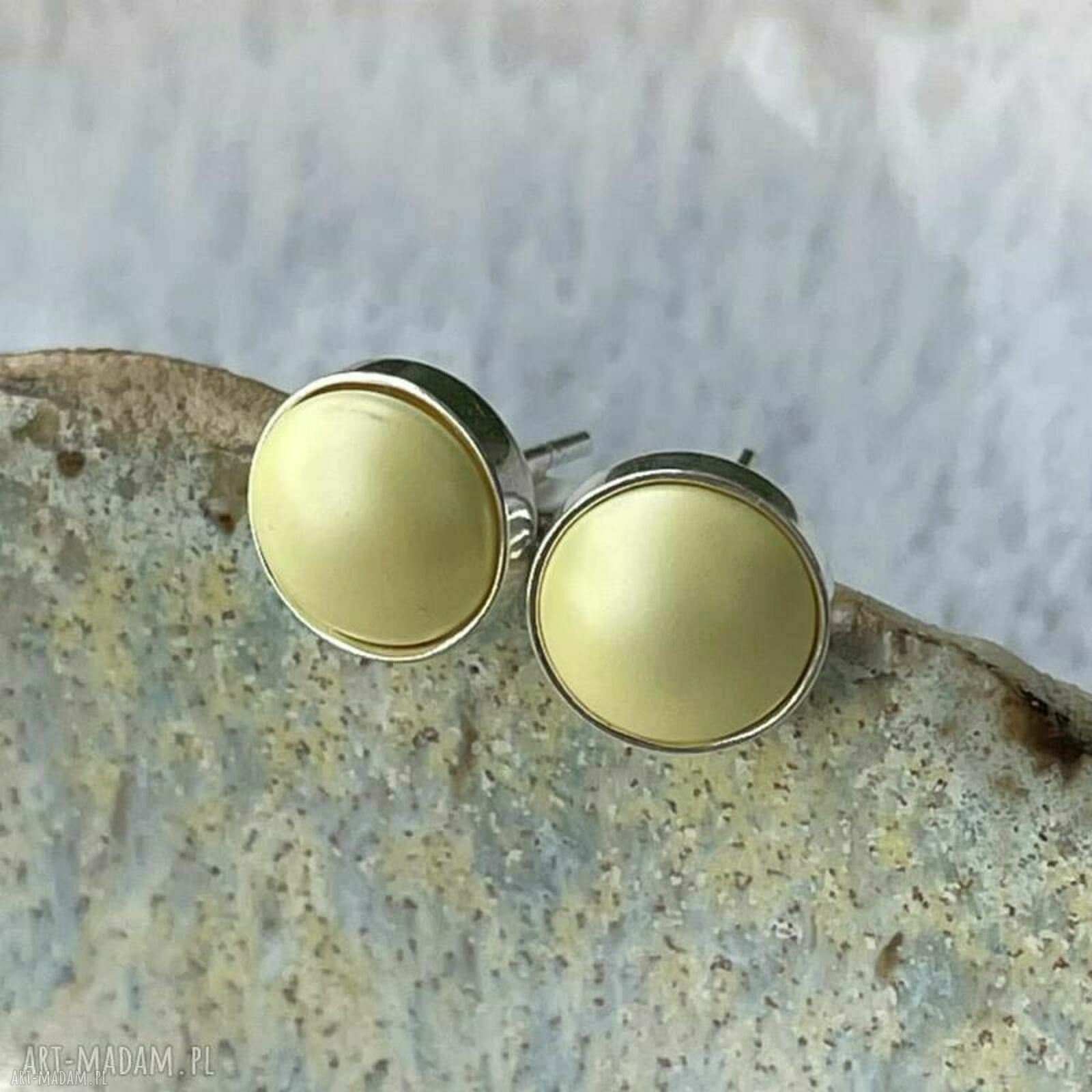 Żółte kolczyki sztyfty z perłami Swarovski ze srebra 925