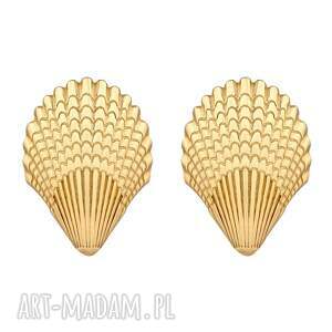 złote kolczyki muszle - pozłacane, duże muszelki, sztyfty
