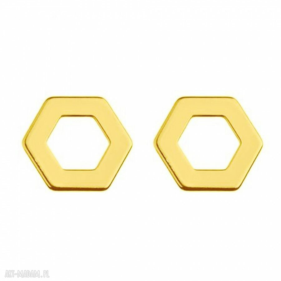 ZŁote kolczyki szeŚciokĄty sztyfty modne kobiece srebro pozłacane