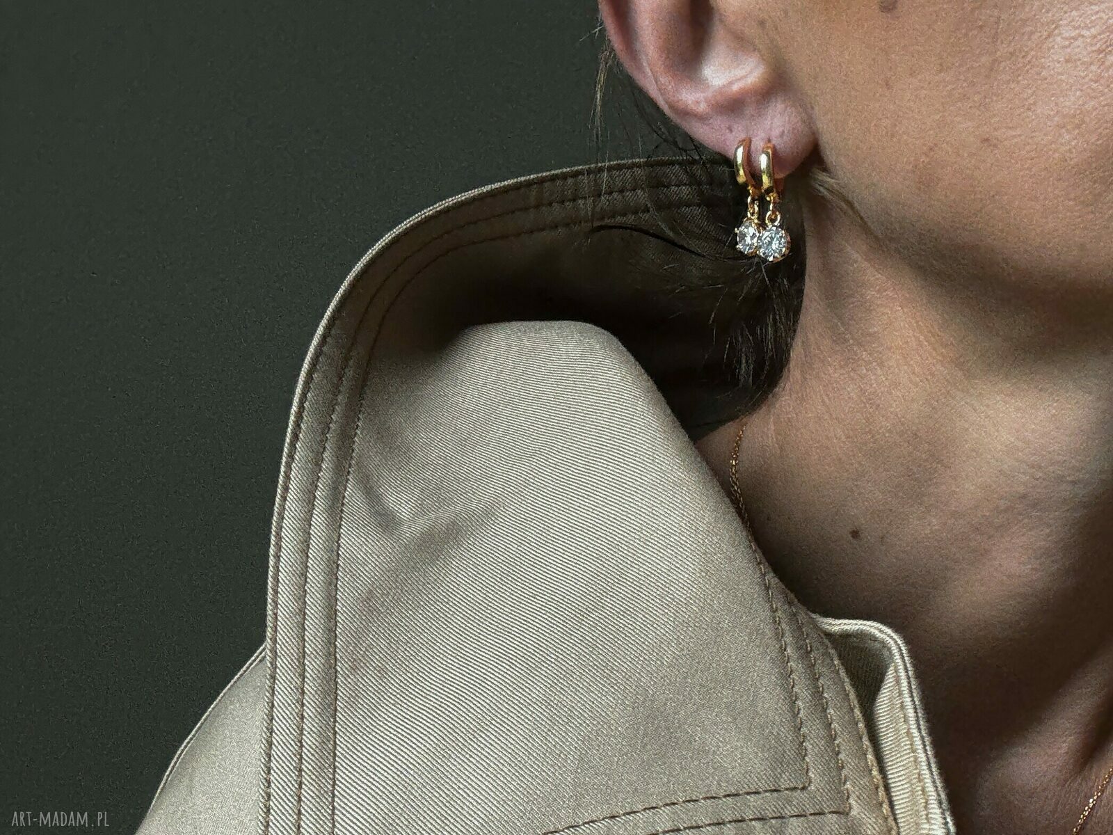 kolczyki: Złote kolczyki z bezbarwnymi cyrkoniami ręcznie robione