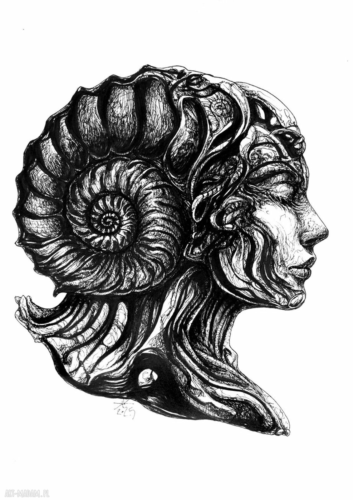 Szum Oceanu Paua - rysunek piórkiem A4 surrealizm, baśń