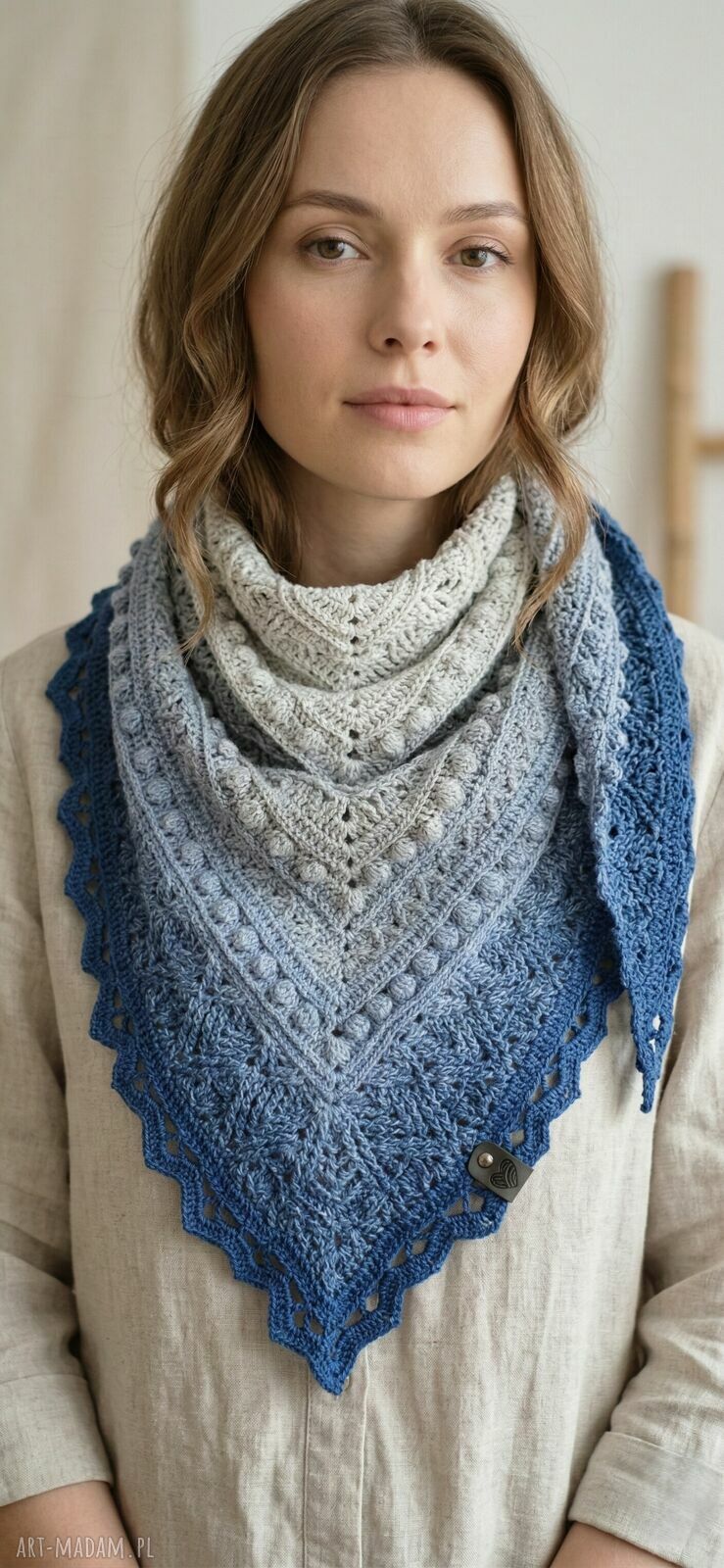 Szydełkowa Chusta - Spokój Oceanu (ombre, handmade)