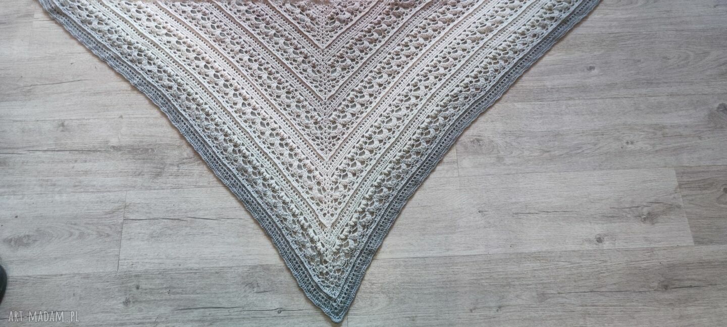 Szydełkowa chusta ombre - róż i szarość, 190/90 cm (handmade)