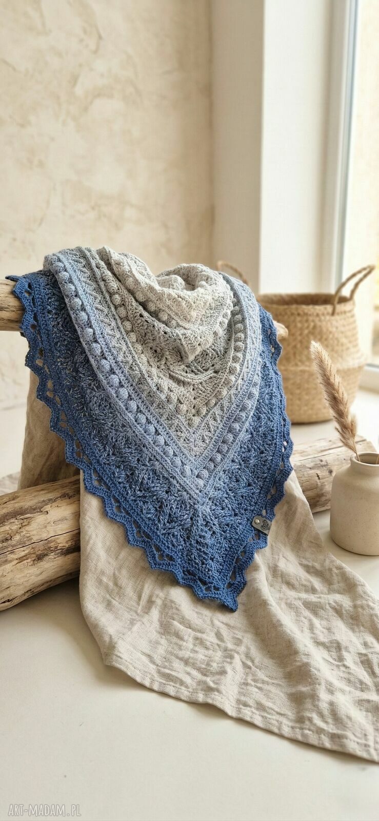 Szydełkowa Chusta - Spokój Oceanu (ombre, handmade)