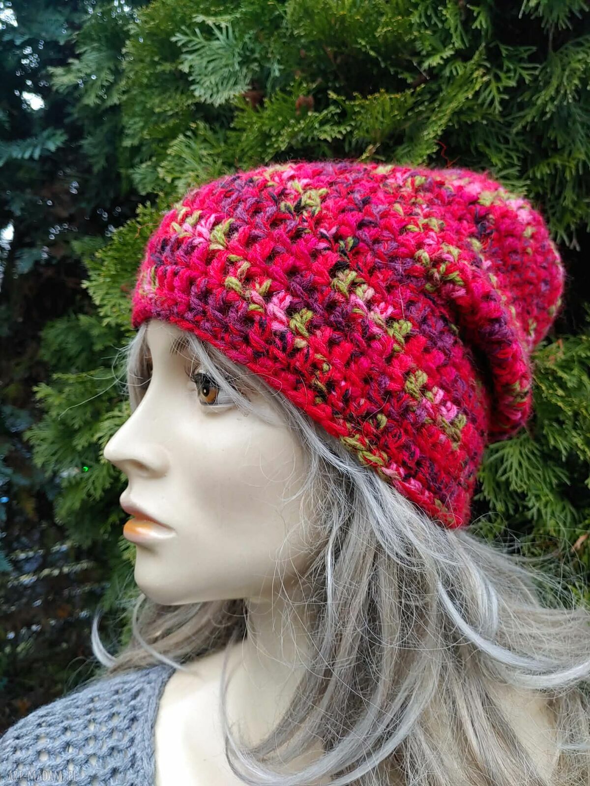 Szydełkowa czapka beanie multikolor z alpaki - Linen Time (55-57 cm)