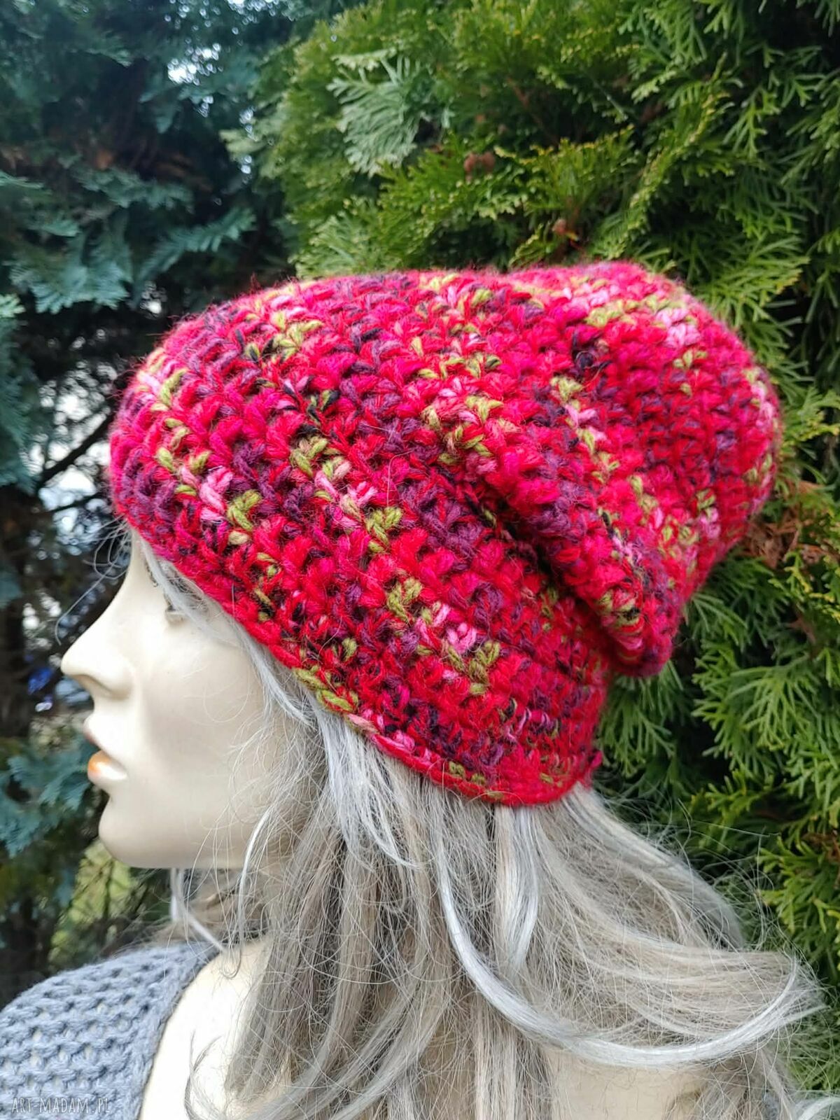 Szydełkowa czapka beanie multikolor z alpaki - Linen Time 55-57 cm