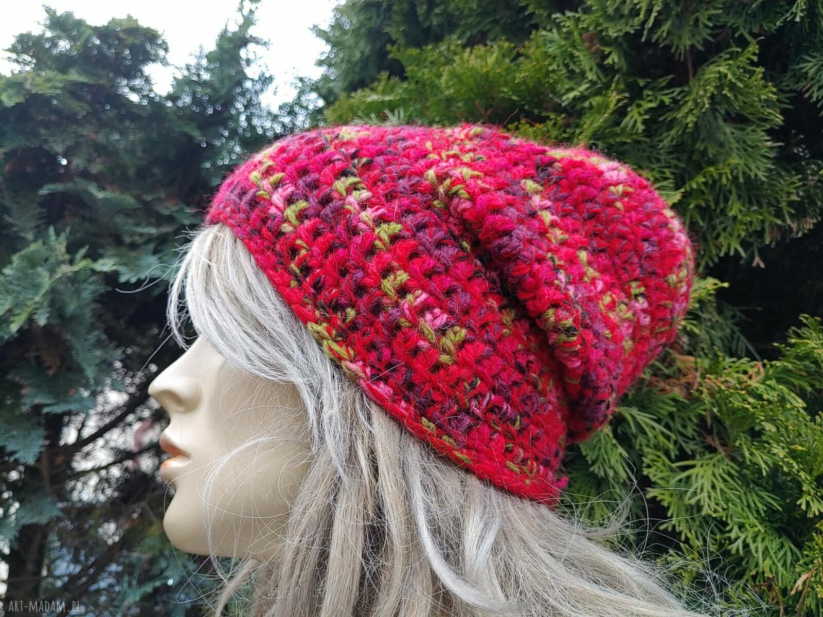 Szydełkowa czapka beanie multikolor z alpaki - Linen Time (55-57 cm)