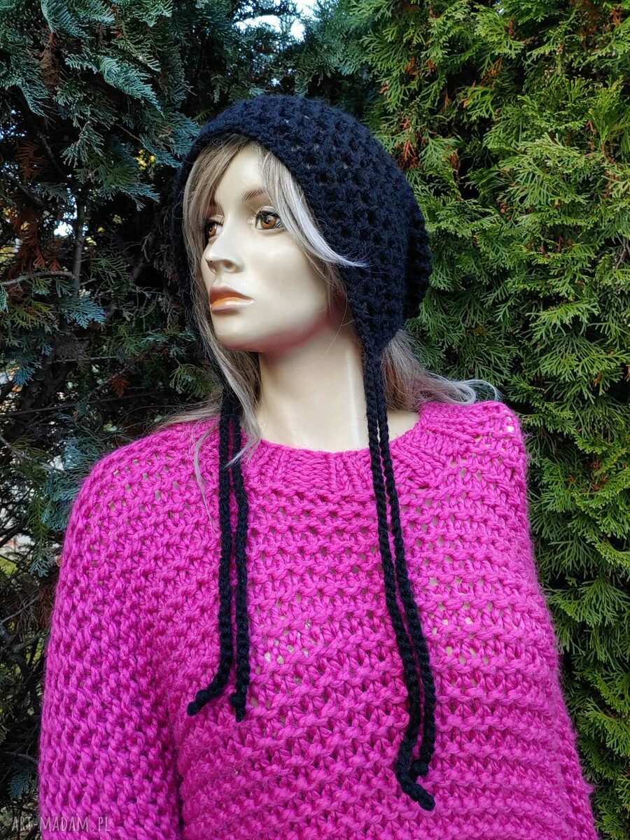 Szydełkowa czapka slouchy bonnet Linen Time - czapka krasnalka z angorą i akrylem