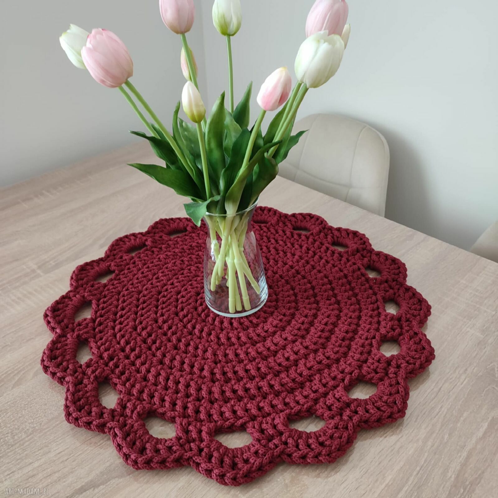 Podkładka szydełkowa ze sznurka na stolik 50 cm - handmade, boho klimat