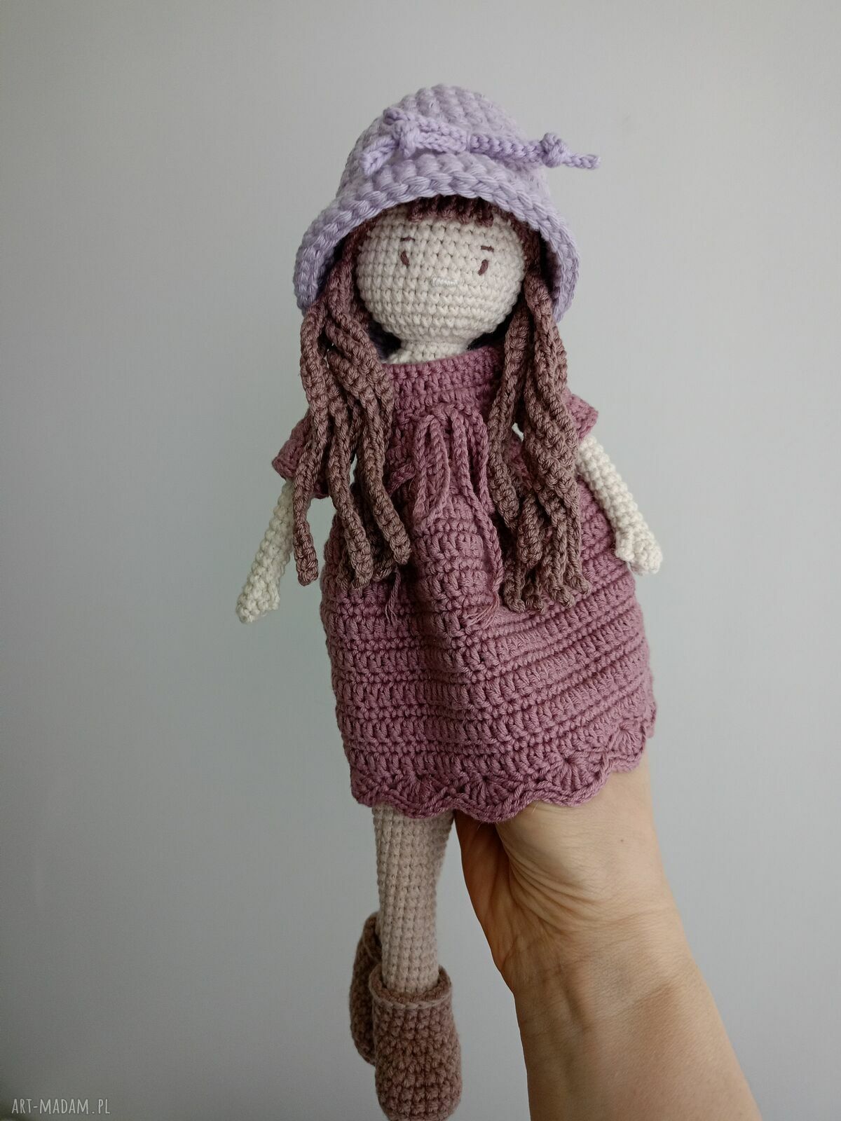 Fioletowa szydełkowa lalka handmade dla dziewczynki - ok. 30 cm