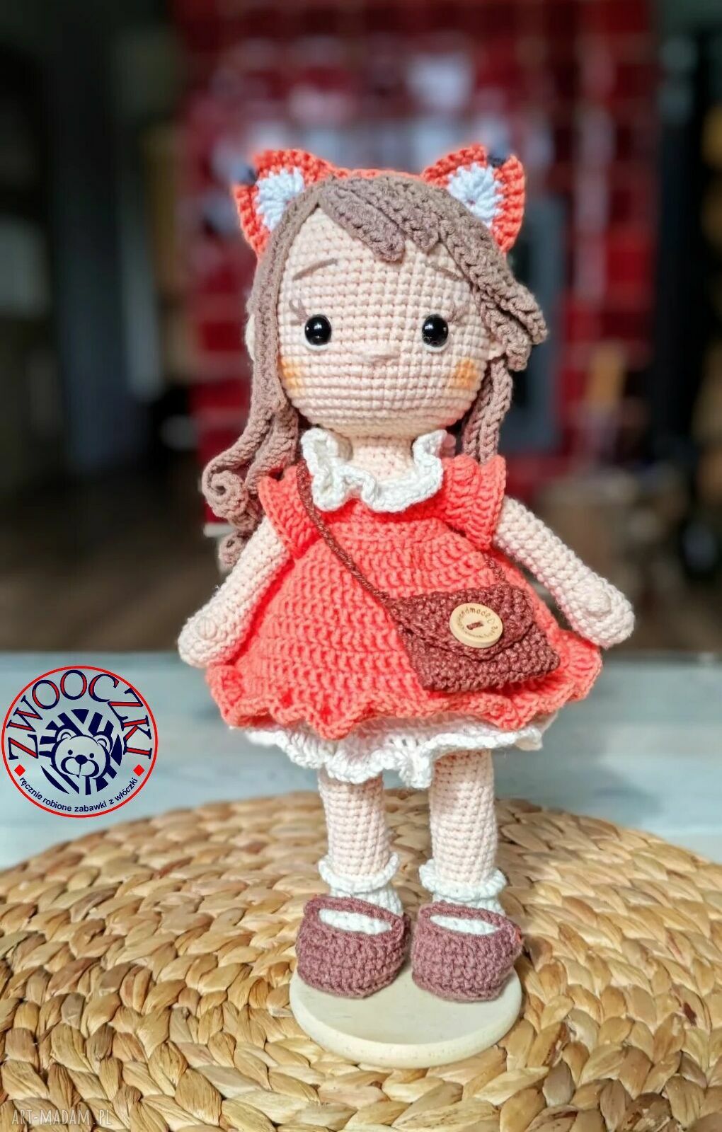 Jesienna wróżka - szydełkowa lalka z lisimi uszami, handmade z bawełny OEKO-TEX - art-Madam.pl