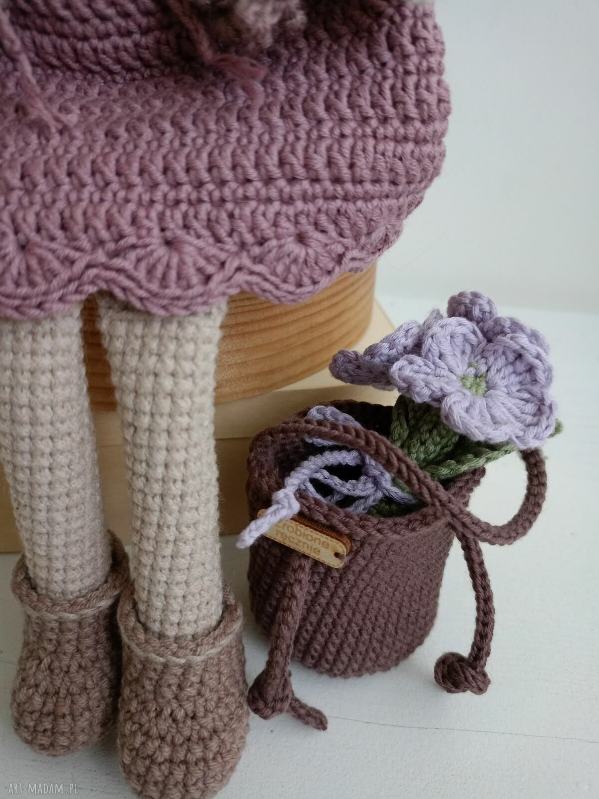 Fioletowa szydełkowa lalka handmade dla dziewczynki - ok. 30 cm