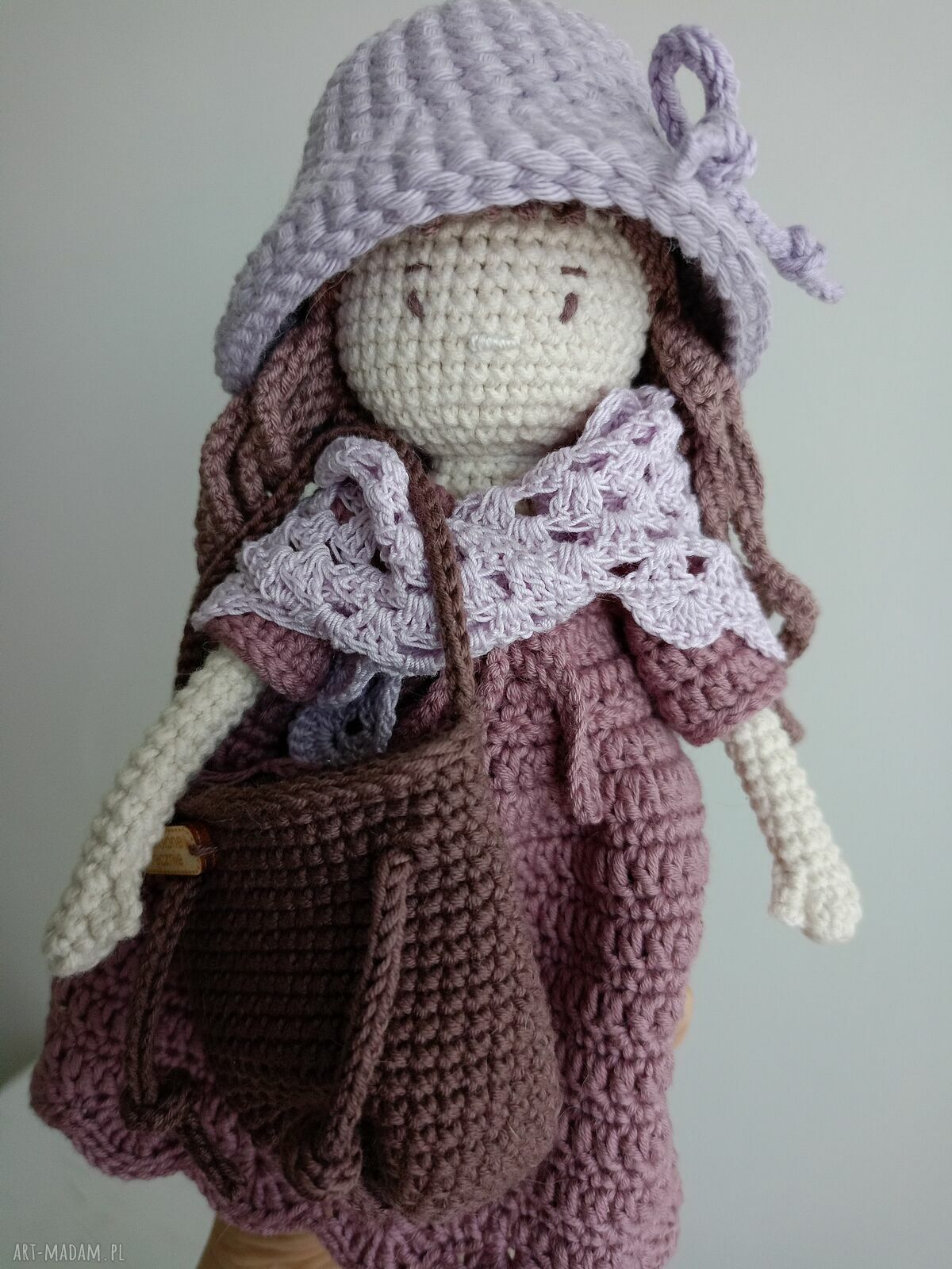 Fioletowa szydełkowa lalka handmade dla dziewczynki - ok. 30 cm