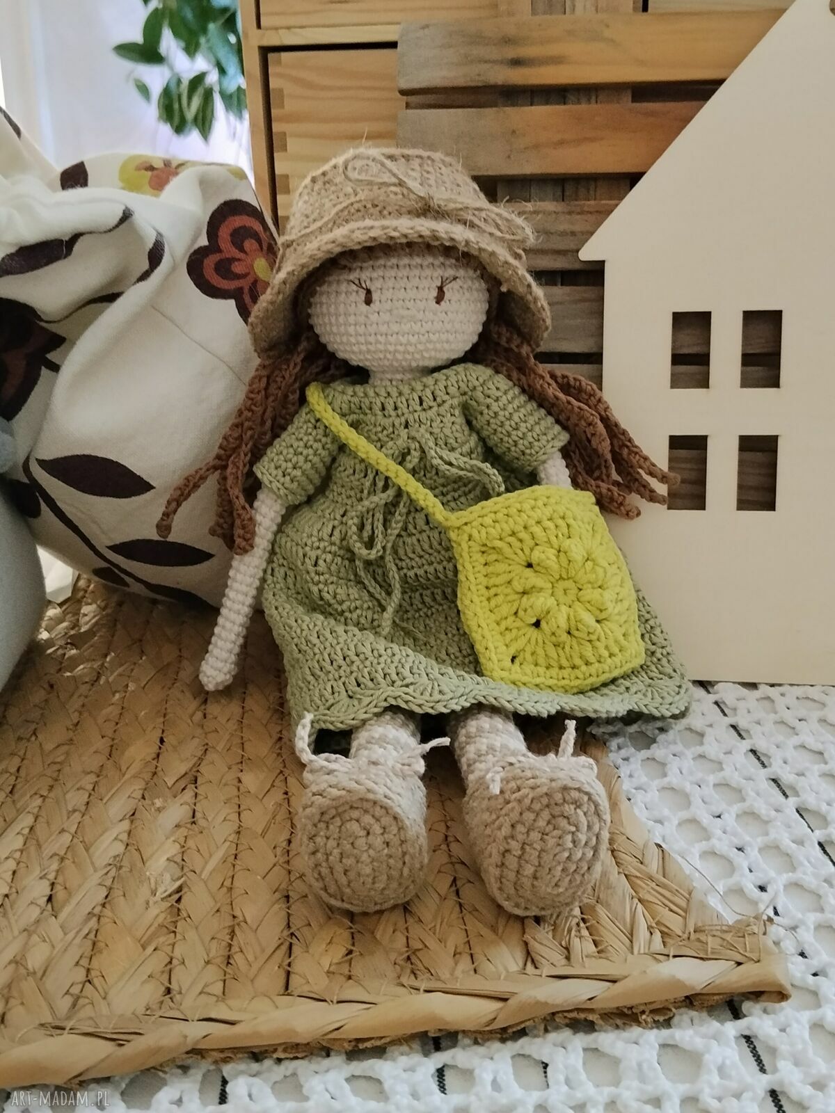 Szydełkowa lalka zielona dla dziewczynki ok. 30 cm - handmade