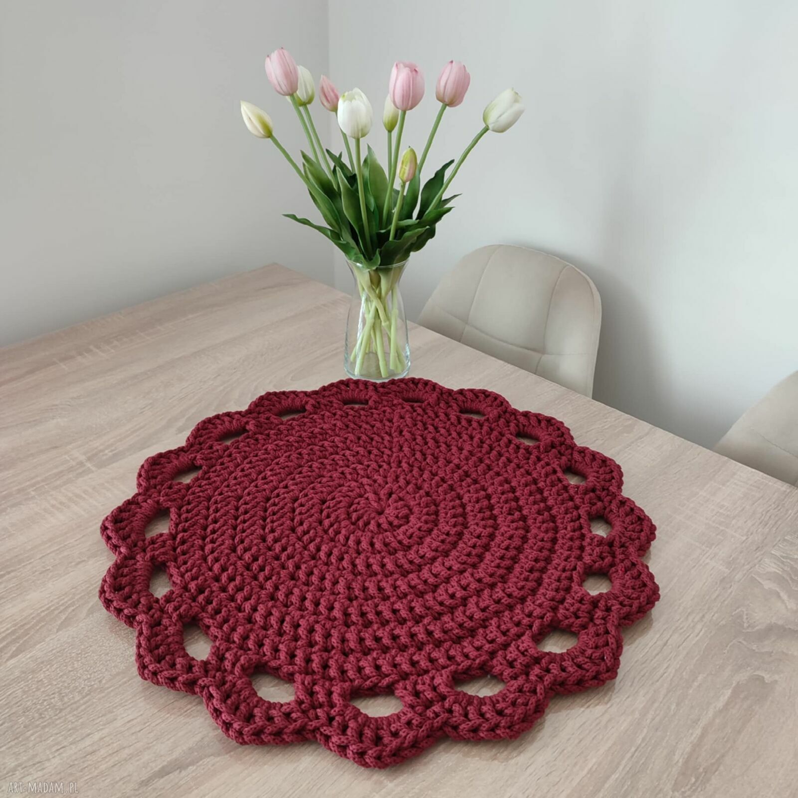 Podkładka szydełkowa ze sznurka na stolik 50 cm - handmade, boho klimat