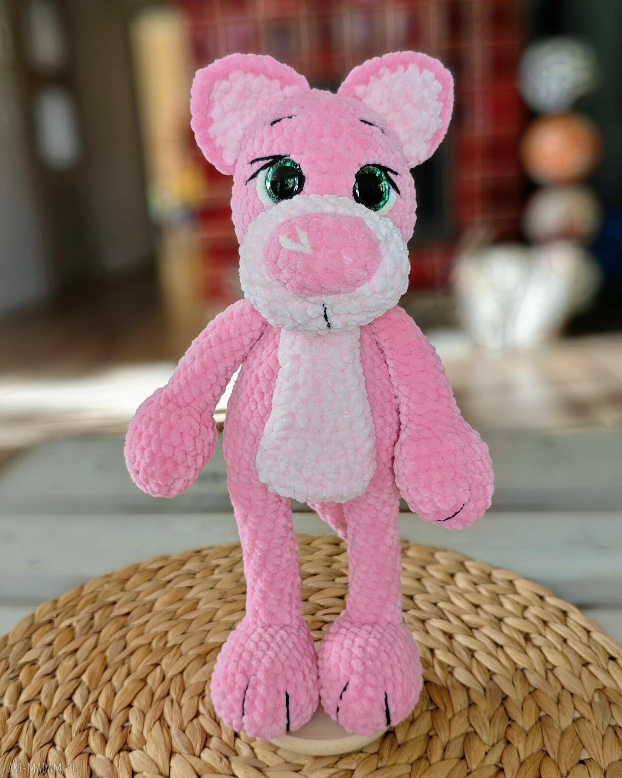 Szydełkowa różowa pantera maskotka kotek kociak wyjątkowa