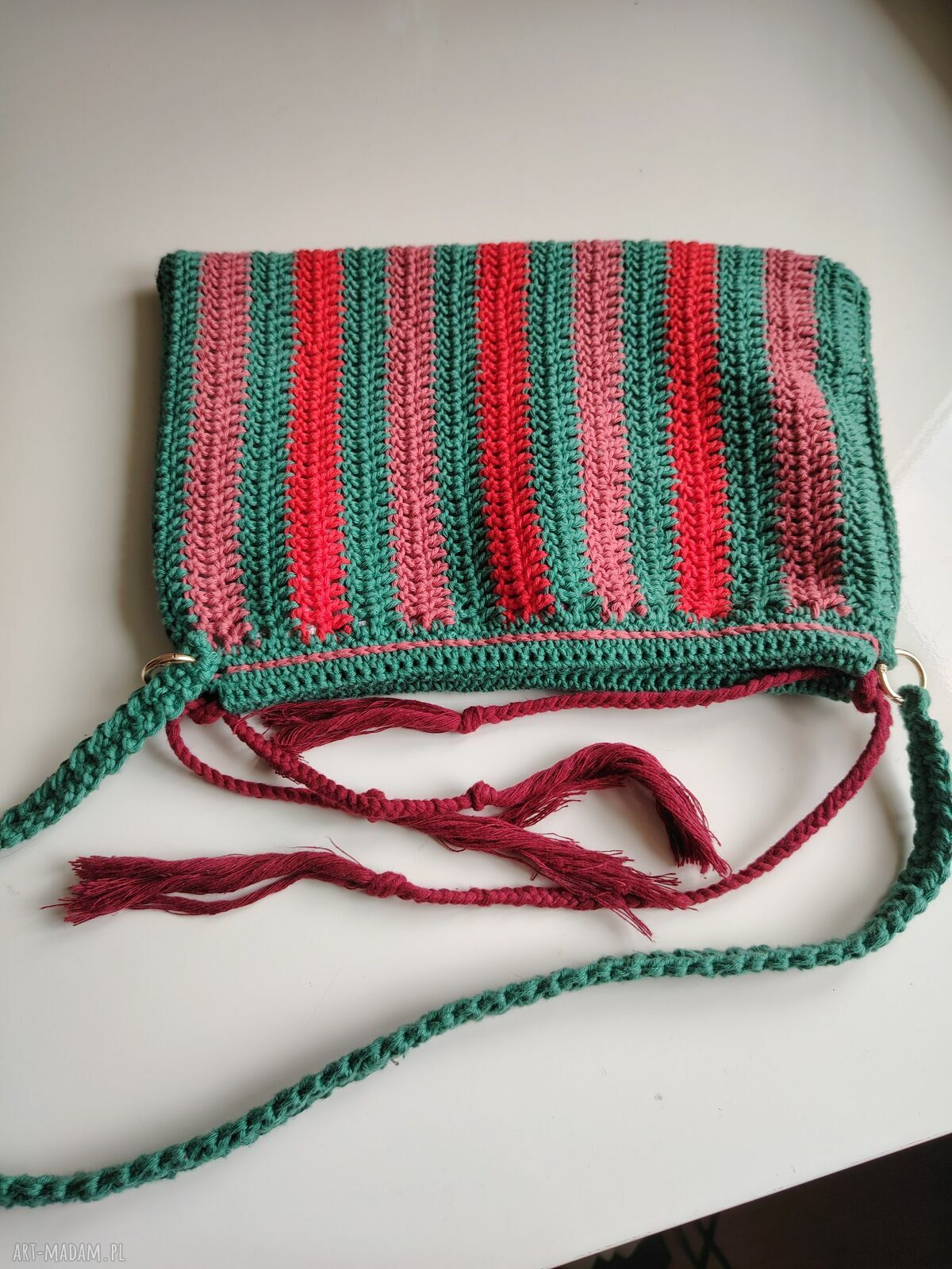 Szydełkowa torba na ramię w kolorowe paski z podszewką - 35x23