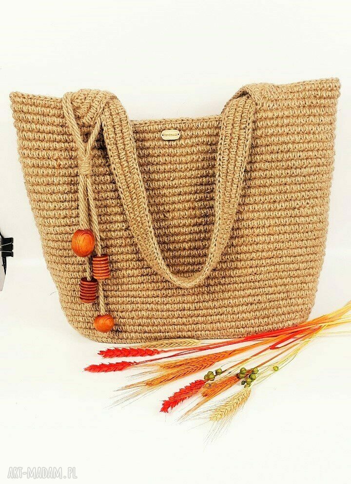 Torba szydełkowa „MIASTO” - jutowa shopper bag na ramię w zgaszonym beżu
