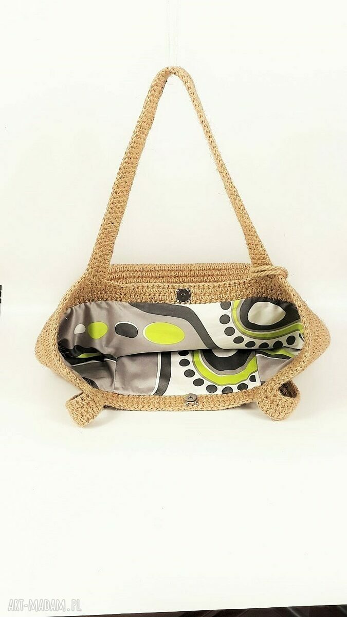 Torba szydełkowa „MIASTO” - jutowa shopper bag na ramię w zgaszonym beżu