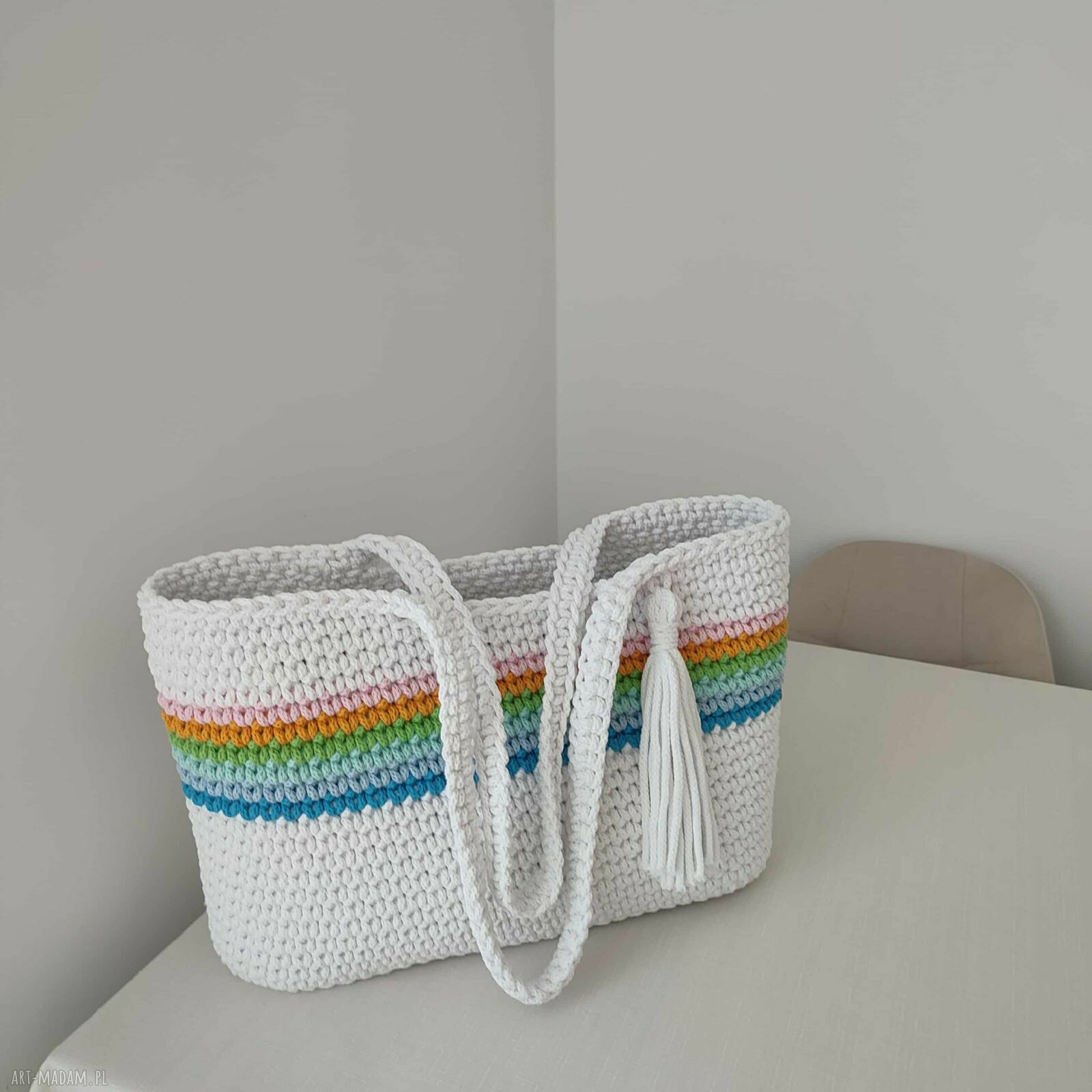 Torba szydełkowa ze sznurka 40 x 30 cm na ramię do pracy