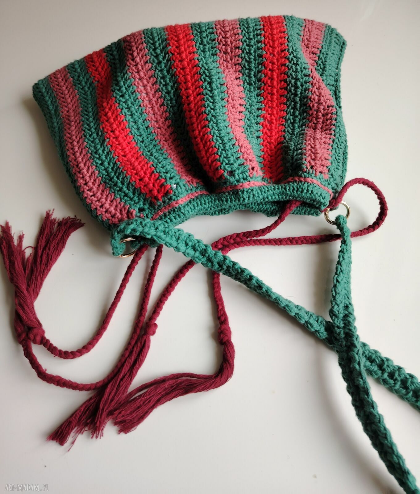 Szydełkowa torba na ramię w kolorowe paski z podszewką - 35x23