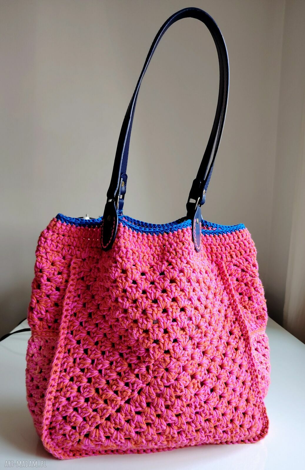 Kolorowa szydełkowa torebka boho na ramię 37x37