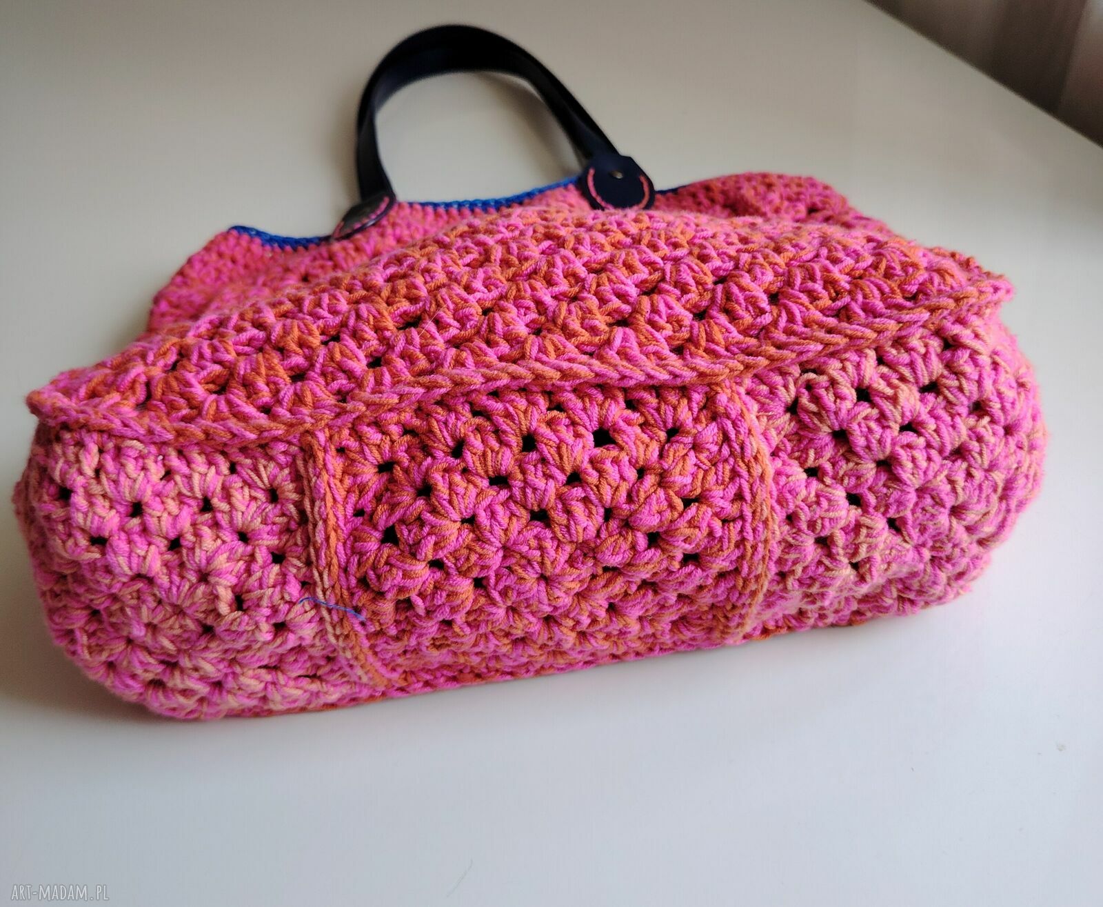 Kolorowa szydełkowa torebka boho na ramię 37x37